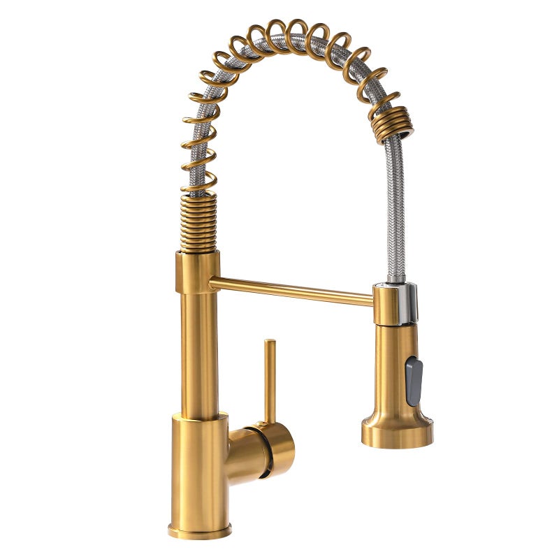 GIMILI Kitchen Faucet with Pull Down Sprayer Single Hole Stainless Steel Sink Faucet, Suitable for Farmhouses, RV, Laundry Room, Outdoor, and Campers. Llave para fregadero de cocina Brushed Gold - Image 1